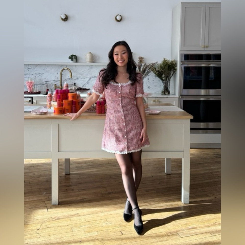 NWT Size 6 Reformation Anabella Tweed Dress Red and White Checkered Gingham - Picture 2 of 4